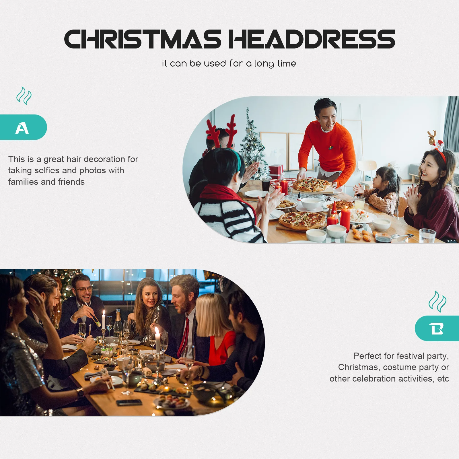 

6Pcs Xmas Tree Design Hair Hoops Xmas Party Headwear Christmas Festival Hair Decorations Party Headwear Lovely Headbands