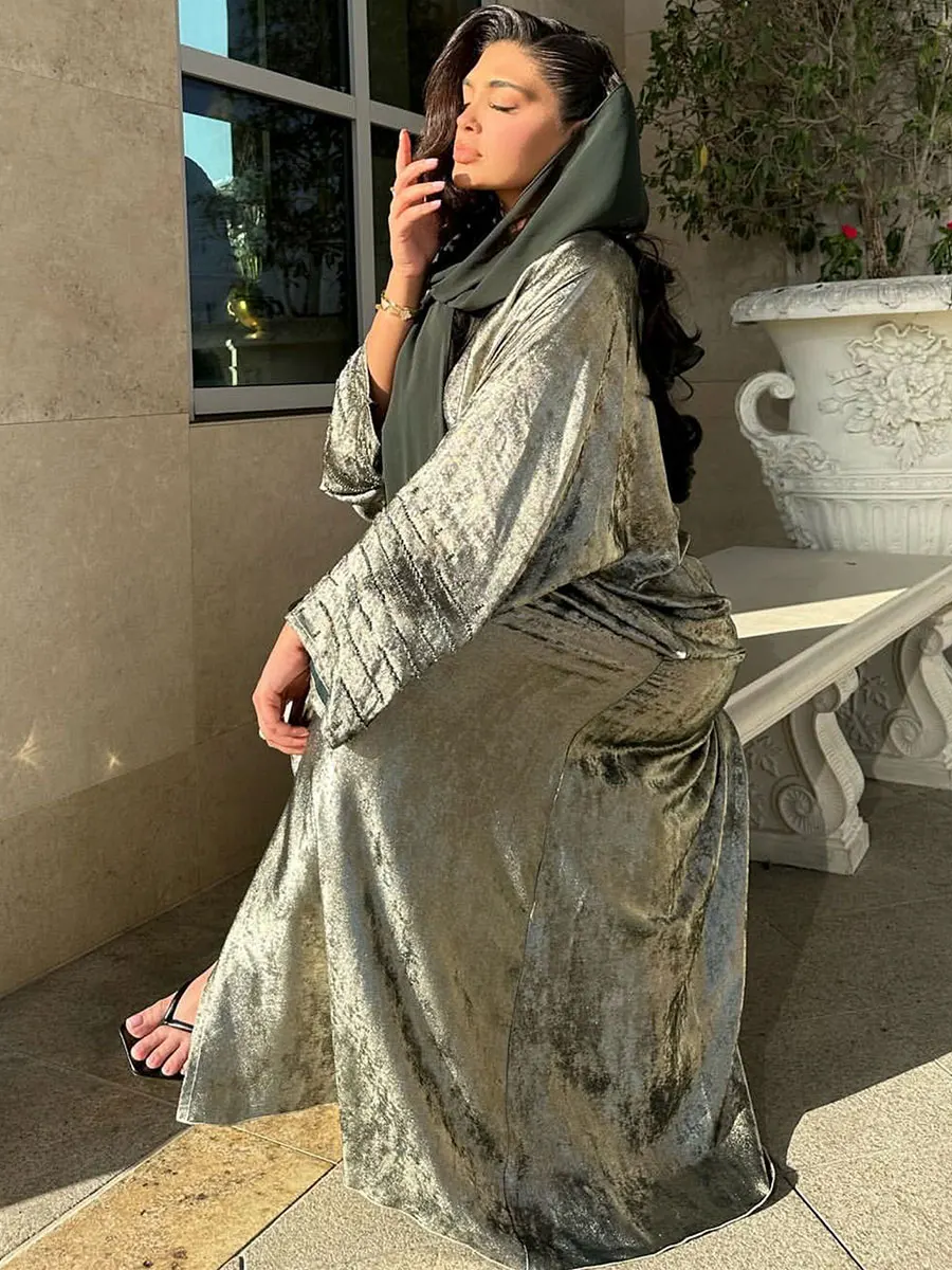 Dubai Fashion Solid Open Abaya For Muslim Woman Elegant Urban Loose Moroccan Saudi Arab Turkish Cardigan Kebaya Clothing Robe