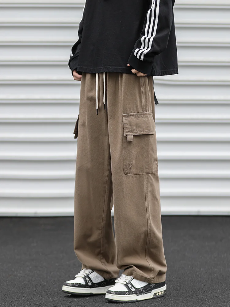 

Loose Wide Leg Cotton Work Pants Men's Casual Trousers Autumn Long Straight Tube Pure Cotton Vintage American Sle Youthful