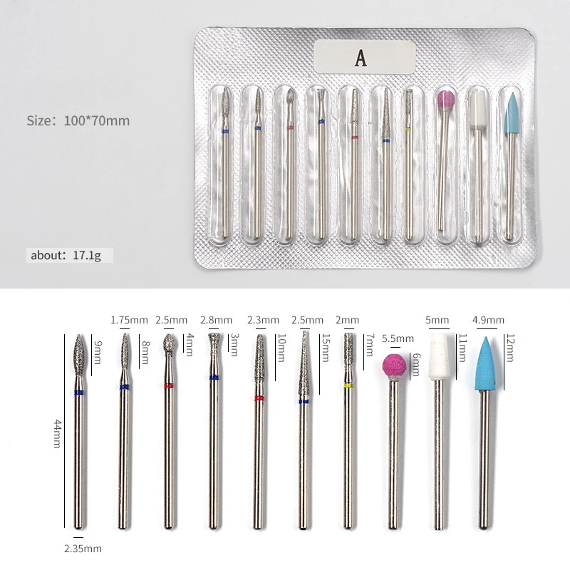 10 قطعة/المجموعة مسمار أظافر ماسية مجموعة لقمة مثقاب قاطعة المطحنة ل مانيكير الروتاري لدغ ملف الأظافر الكهربائية أداة إزالة الجلد الميت