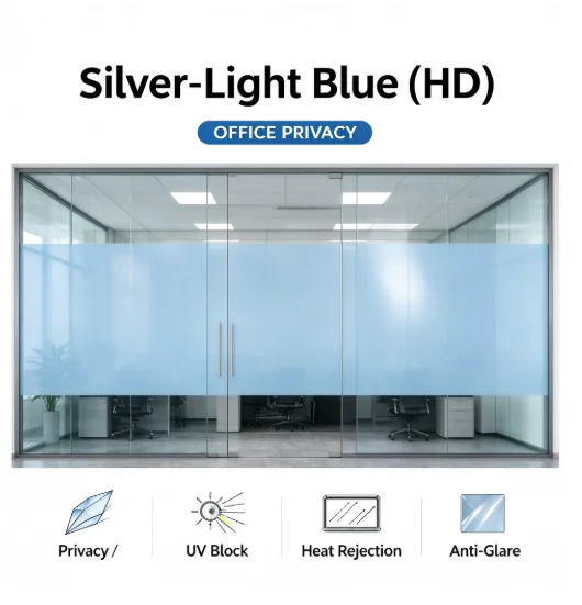 Silver Light Blue HD Privacy Glass Tint Roll PET Material One Way Vision Anti UV Heat Blocking For Residential Office Vehicle Wi