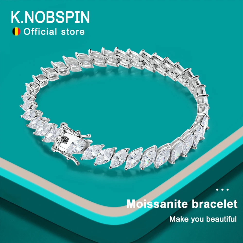 

KNOBSPIN 0.5CT Marquise Cut Certified Moissanite Tennis Bracelets for Women Sterling Silver S925 Plated 18k Gold Fine Jewelry