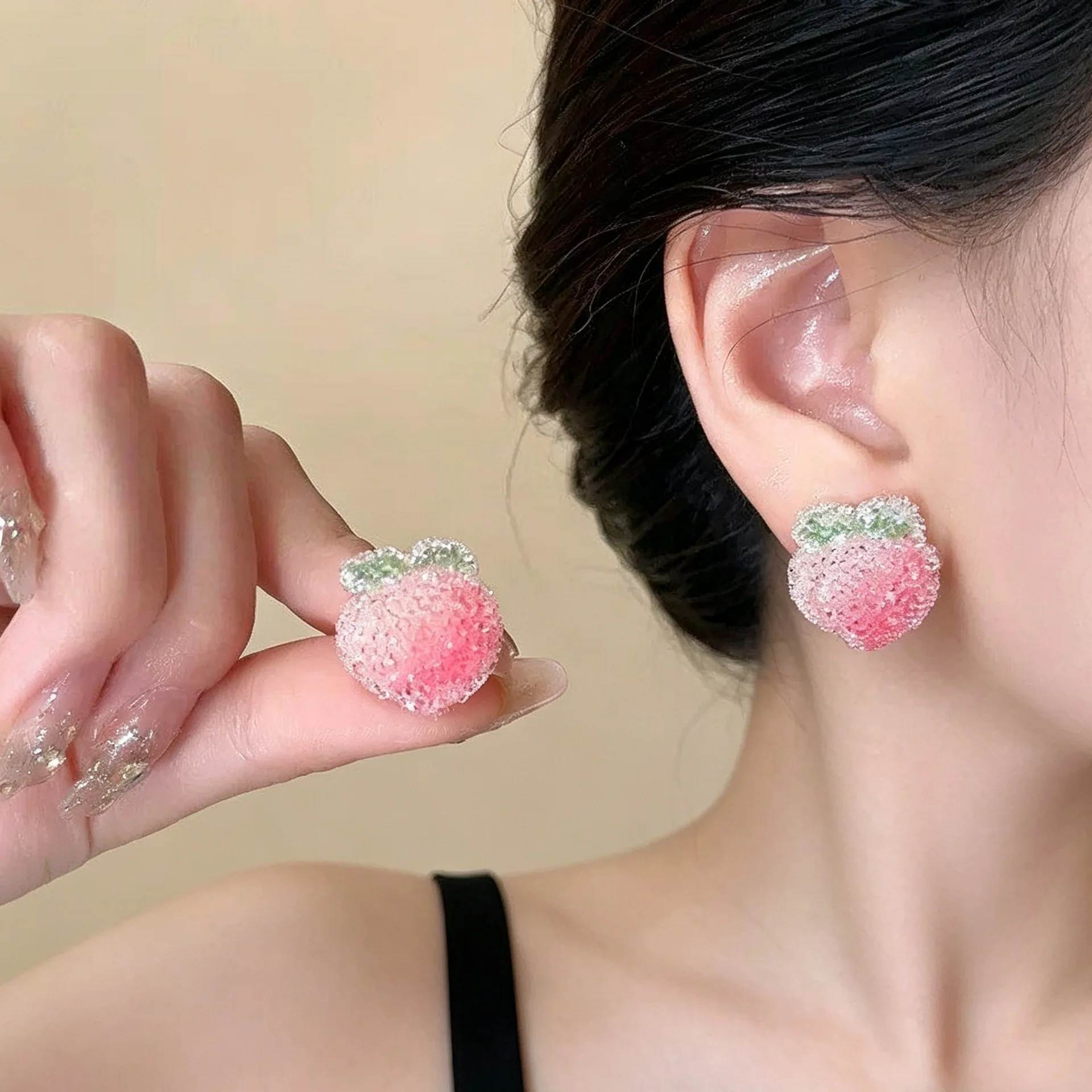 Earrings Resin Jelly Fruit Strawberry Peach Sweet Playful Bright Lightweight Comfortable Summer Party Beach Everyday Versatile