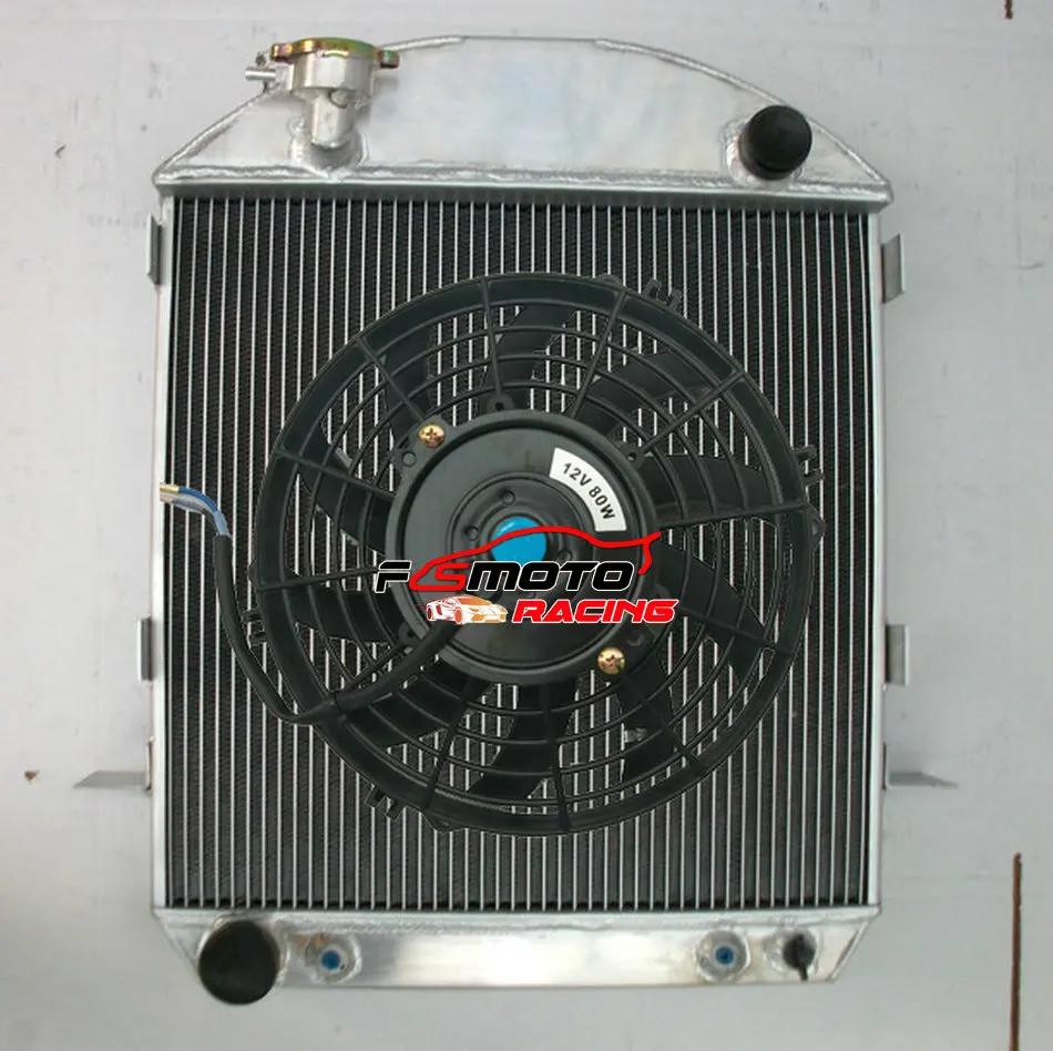 Radiatore In Alluminio A 3 File 64Mm + Ventola Per Motore Ford MODEL-T-BUCKET 1924 1925 1926 1927 24 25 26 27 Auto