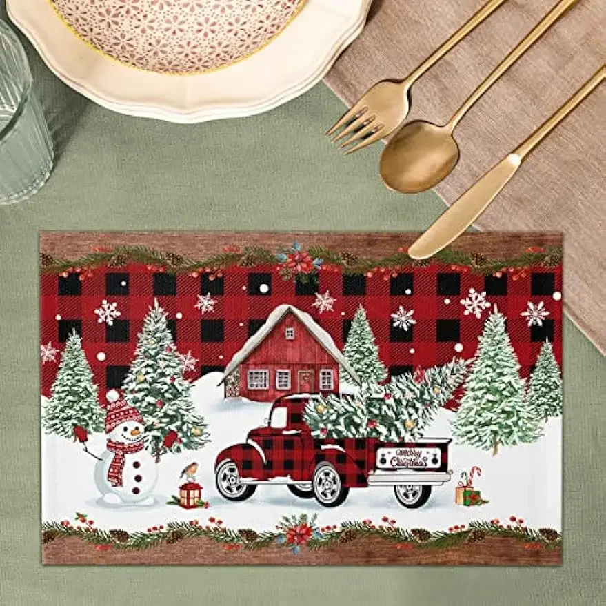 Christmas Placemats Truck Placemats Placemats for Dining Table Placemats Set of 4 Heat-Resistant Washable Place Mats Kitchen
