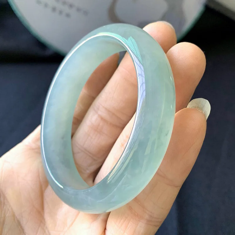 Myanmar Jade with Flower Pattern, Noblewoman Bangle, Oval Thin Bracelet, Jadeite Round Ice Transparen