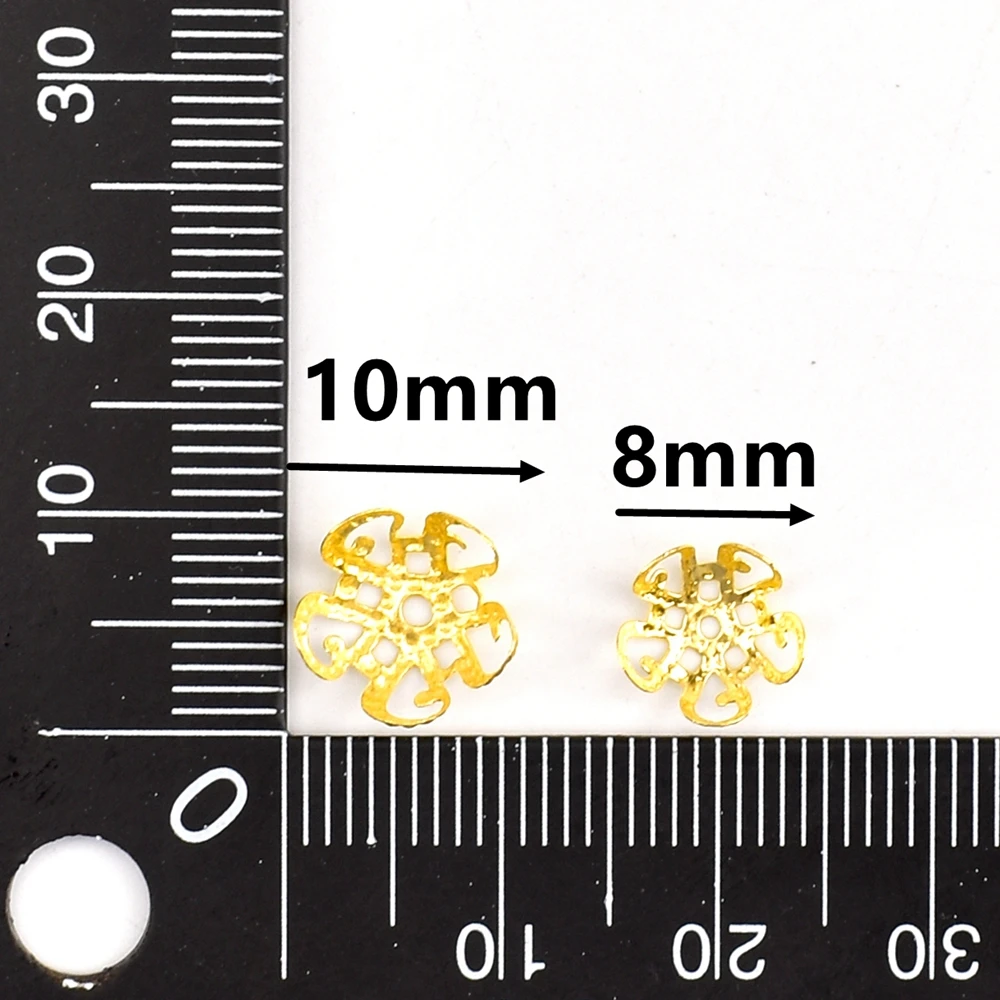 100 Pcs/Lot 8 10mm Pendant Charms Filigree DIY Hollow Flower Spacer Beads End Caps For Jewelry Making Supplies