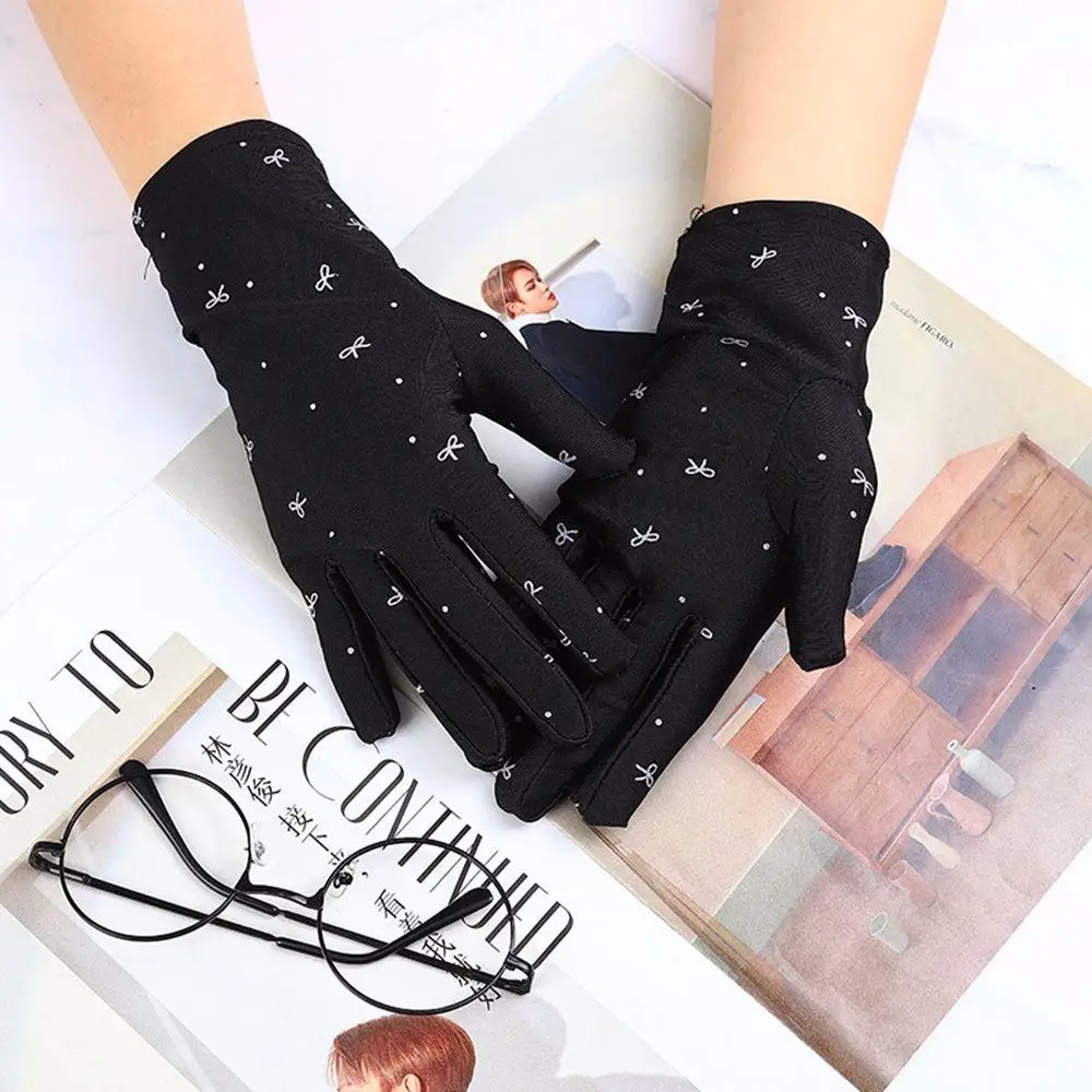 

Простые тонкие летние женские перчатки из спандекса для вождения и свадебных церемоний, с бантом, для активного отдыха, солнцезащитные варежки