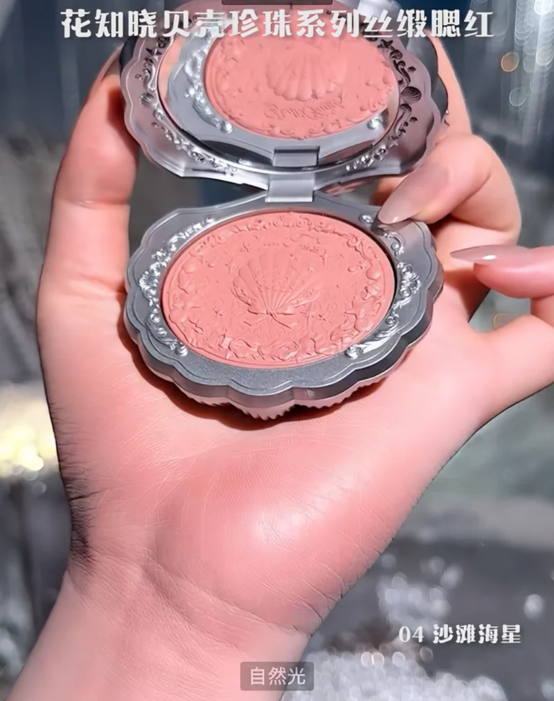Flower Knows Shells Jelly Series Blush in rilievo Trucco viso Matte Shimmer Trucco nudo naturale impermeabile Guancia schiarente