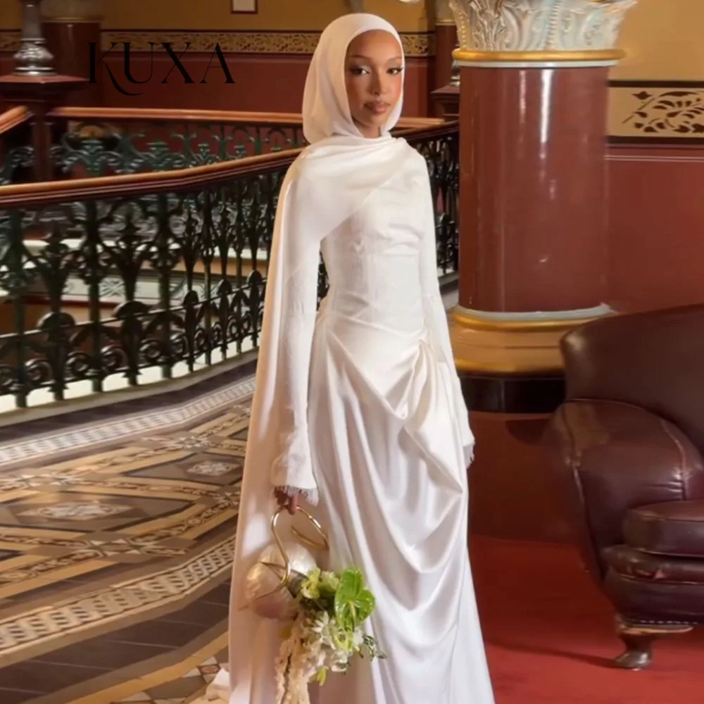 KUXA Maßgeschneiderte Schlichte Muslimische Hochzeitskleider Saudi-Arabien Kuwait Lange Ärmel Bodenlange A-Linie Brautkleider Vestidos De Novia 2026
