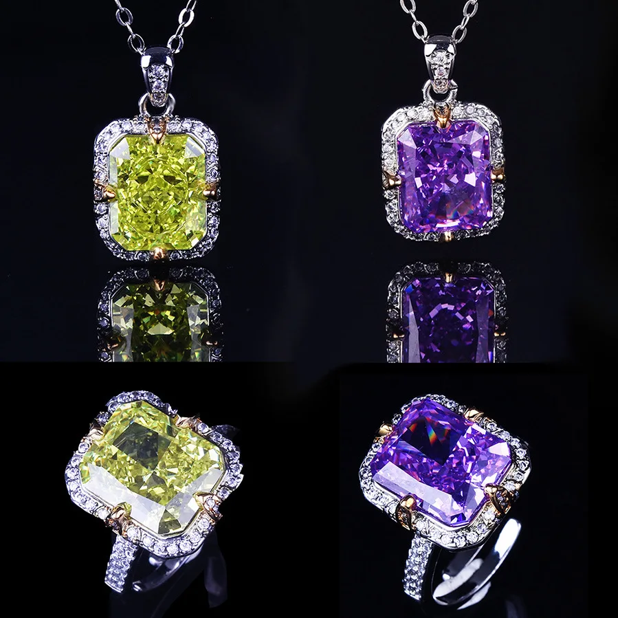 S925 sterling silver stud earrings, necklace set, temperament simple and versatile purple lithium Huicai treasure set