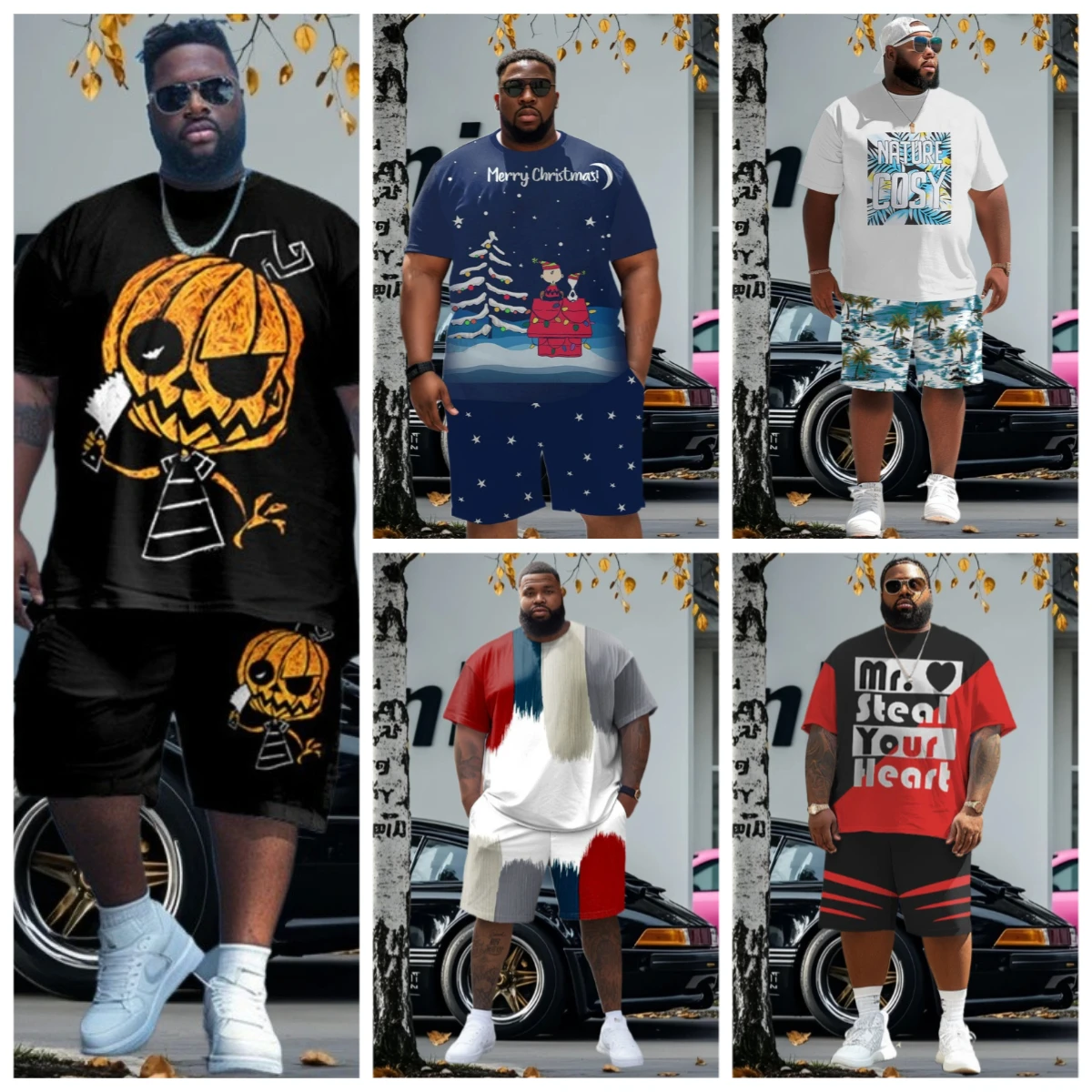 

25/26 New Summer Set Men's T-shirt Trendy American Street Printed Round Neck Men's Set Trendy Handsome Sports Two Piece Set