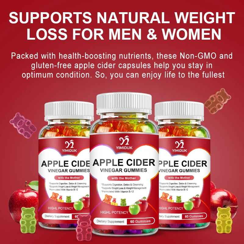 Apple Cider Vinegar Gummies Weight Loss Gummies Reduce Anxiety and Pressure Apple Cider Gummy Vitamin B12 Supplement Gummies