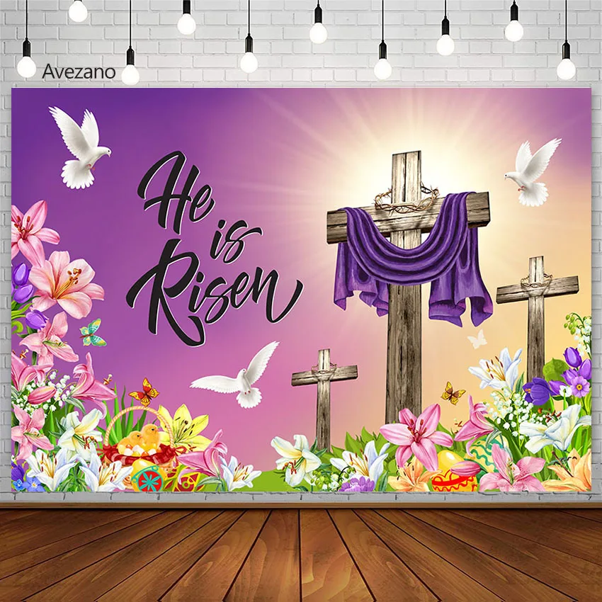 

Avezano My First Communion Backdrop He Is Risen Jesus Is Lord Cross Flower Pigeons Photography Background Photo Studio Photocall