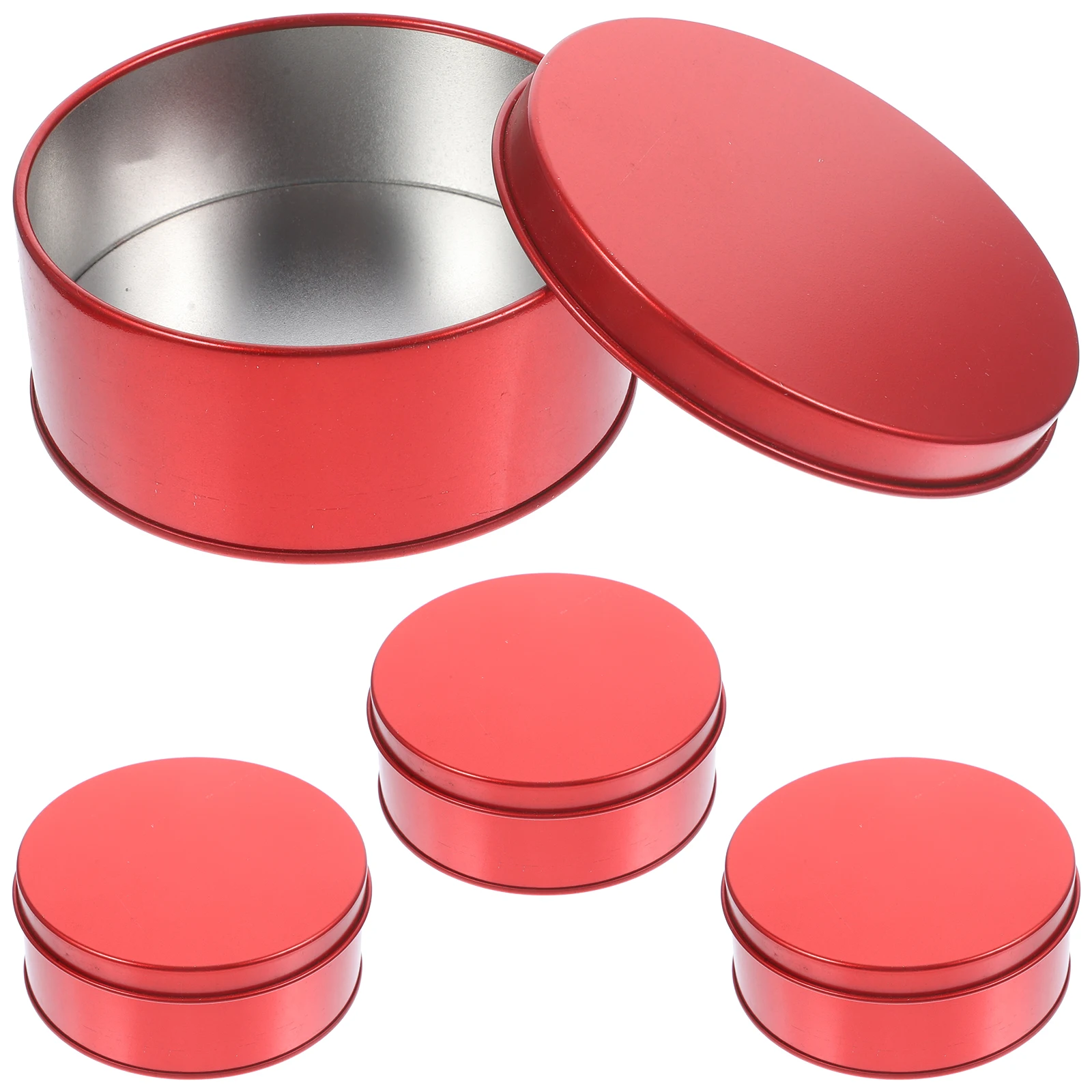 

4 Pcs Round Tinplate Boxes Red Empty Cookie Tins Candy Storage Containers Gift Packaging Bulk Christmas Family