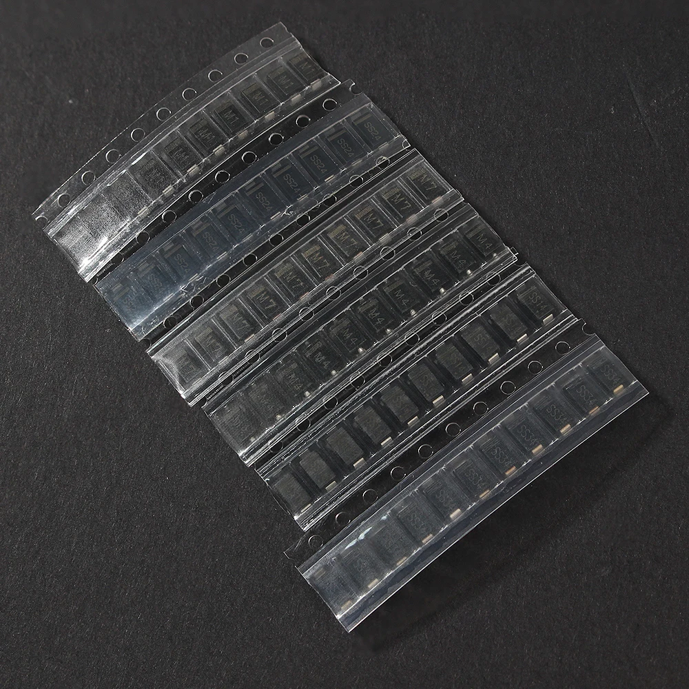 

60pcs/set Rectifier Diode Schottky Diodes Kit M1 M4 M7 SS14 SS34 SS24 SMA package, 1N4001 1N4004 1N4007 1N5819 1N5822 SR240