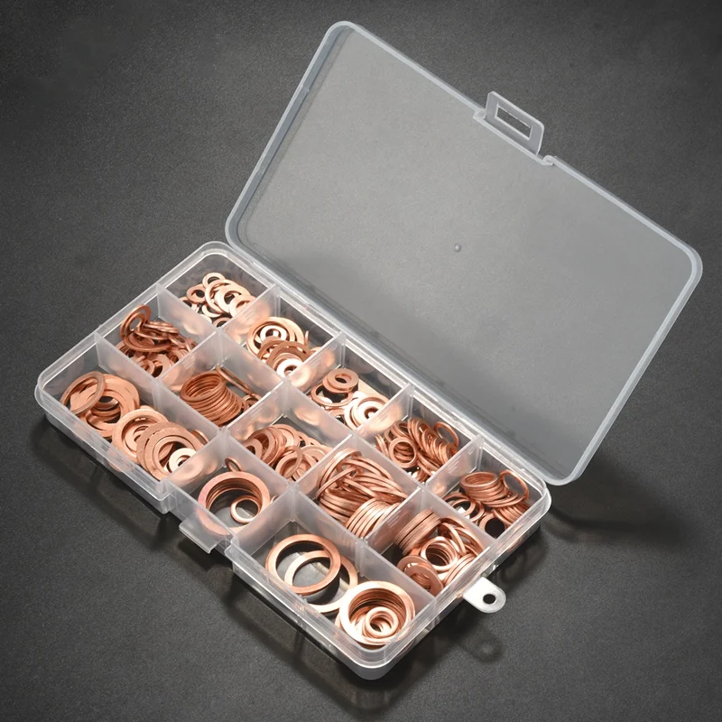 ABRE-280Pcs juego de juntas de arandela de cobre surtido profesional Kit surtido de sellos de anillo plano M5-M20 con caja para accesorios de Hardware