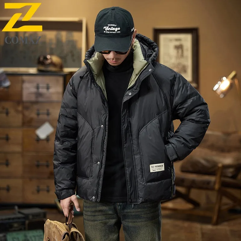 

COMXZ High Quality Hooded Winter Down Jacket Men Fashion Duck Coat Casual Warm Puffer Outerwear Lightweight Comfort Street Style