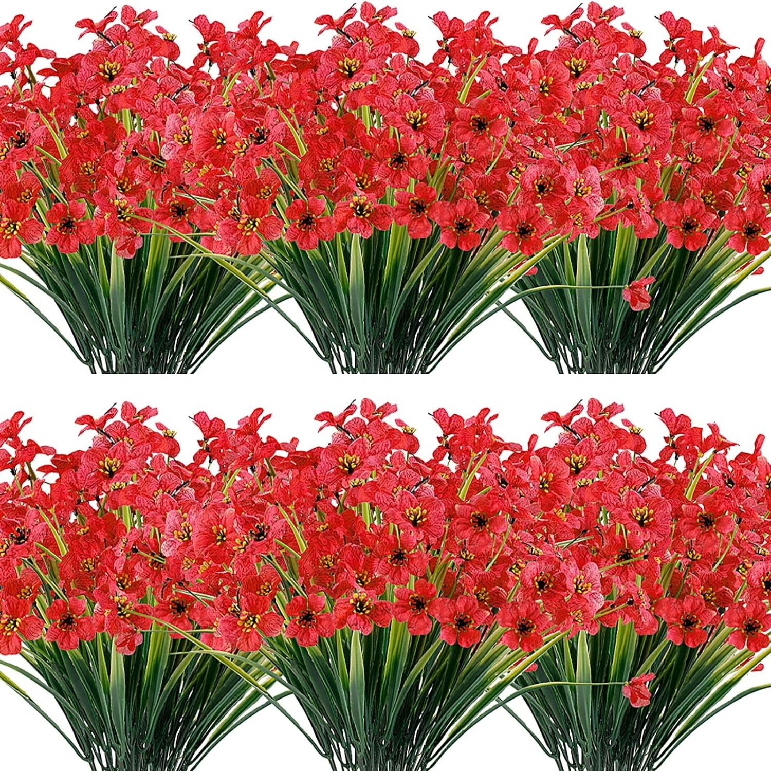 

Deep Red 12 Bundles UV Resistant Artificial Flowers for Outdoor Decor No Fade Fake Plants Perfect for Garden Porch Window B