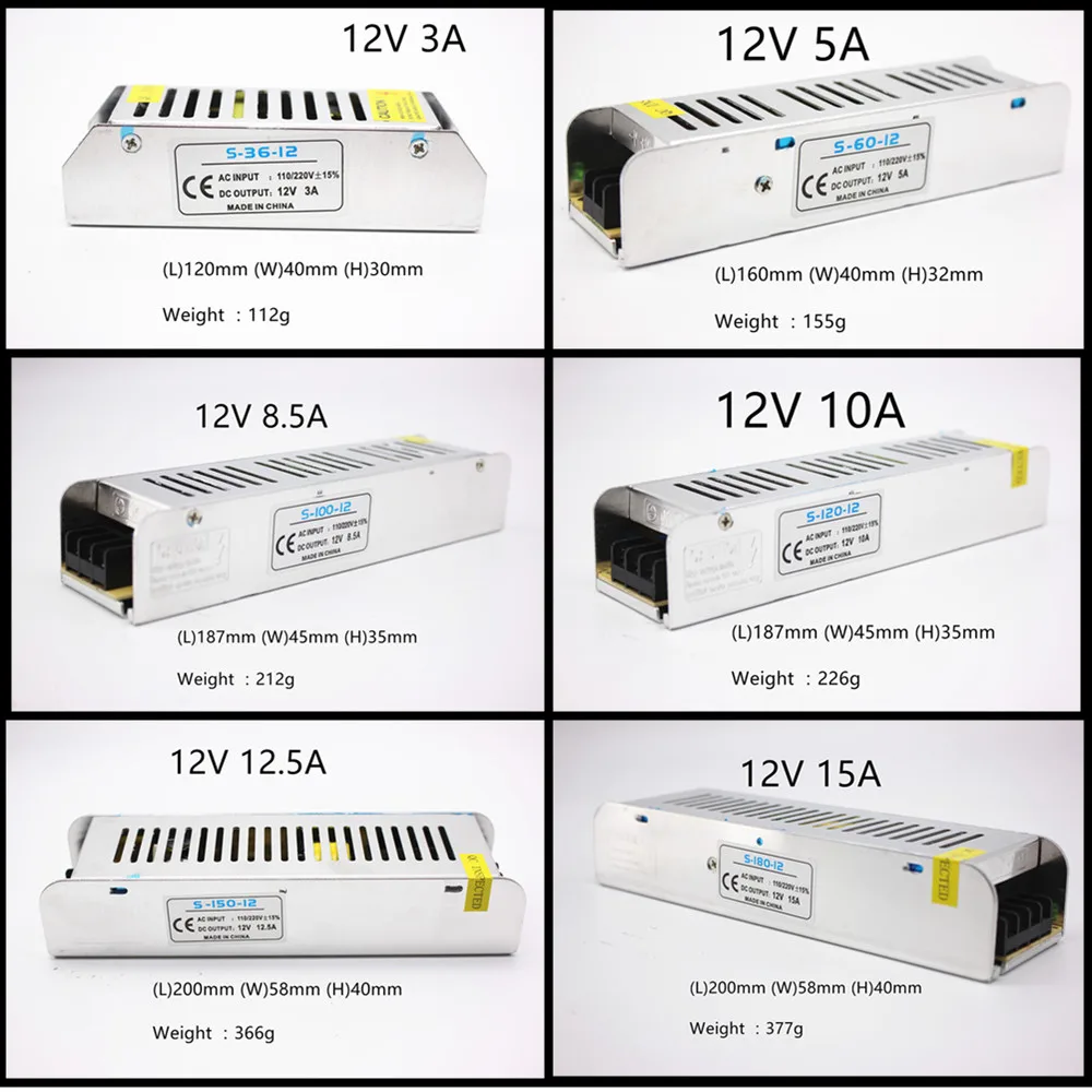 12V Lighting Transformer 3A-30A Switching Power Supply36W 60W 120W 150W 200W 250W 360W LED Driver Adapter for LED Strip Light