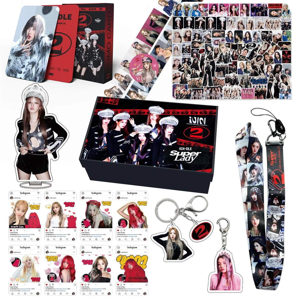 

161Pcs KPOP (G)I-DLE Super Lady Album Set SOYEON YUQI MINNIE SHUHUA MIYEON Personal Gift Box Photocard Sticker Keychain Lanyard