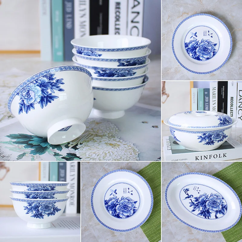 Bone China Dining Set Bowl Plate Di Blue And White Cerc Hotel Chinese Sle Underglaze Color Porcelain Dinnerware Set