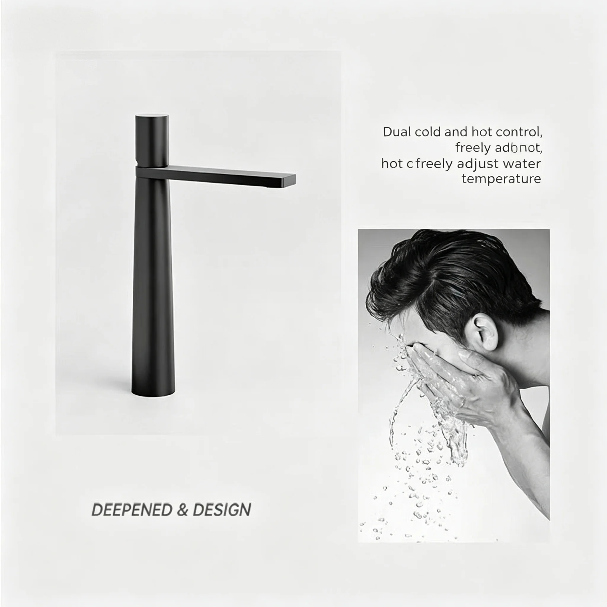 Minimalist bathroom basin faucet; rotating hot and cold water tap; universal washbasin faucet for bathroom countertop sinks.