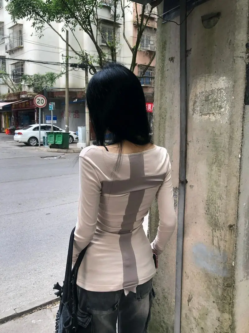 

Women's T-shirt 2000s Clothes Y2k Tees Female Long Sleeve Off Shoulder Korean Fashion Skinny Hotsweet Autumn Tops Slim