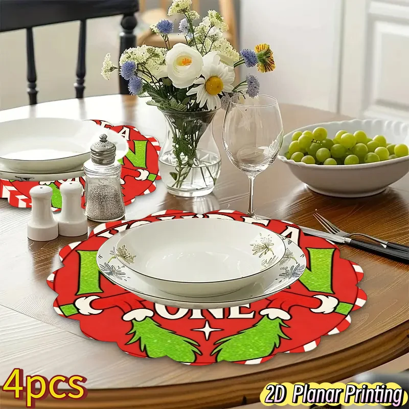 VIKAMA 4 قطعة عيد الميلاد الوحش تحت عنوان تحديد الموقع سانتا كلوز قفازات مستديرة متموجة الدانتيل طاولة طعام تحت عنوان مطعم الديكور #3