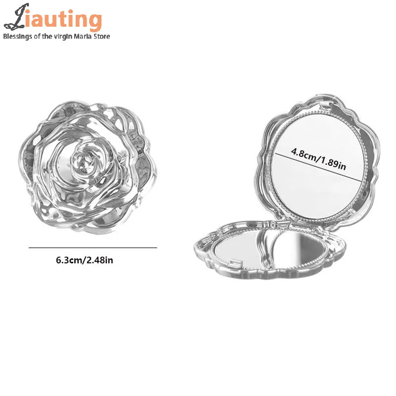 Portable Mini Mirror Retro Rose Flower Small Pocket Makeup Mirror Double Sided Hand Mirrors Compact Cosmetic Beauty Tool Gift