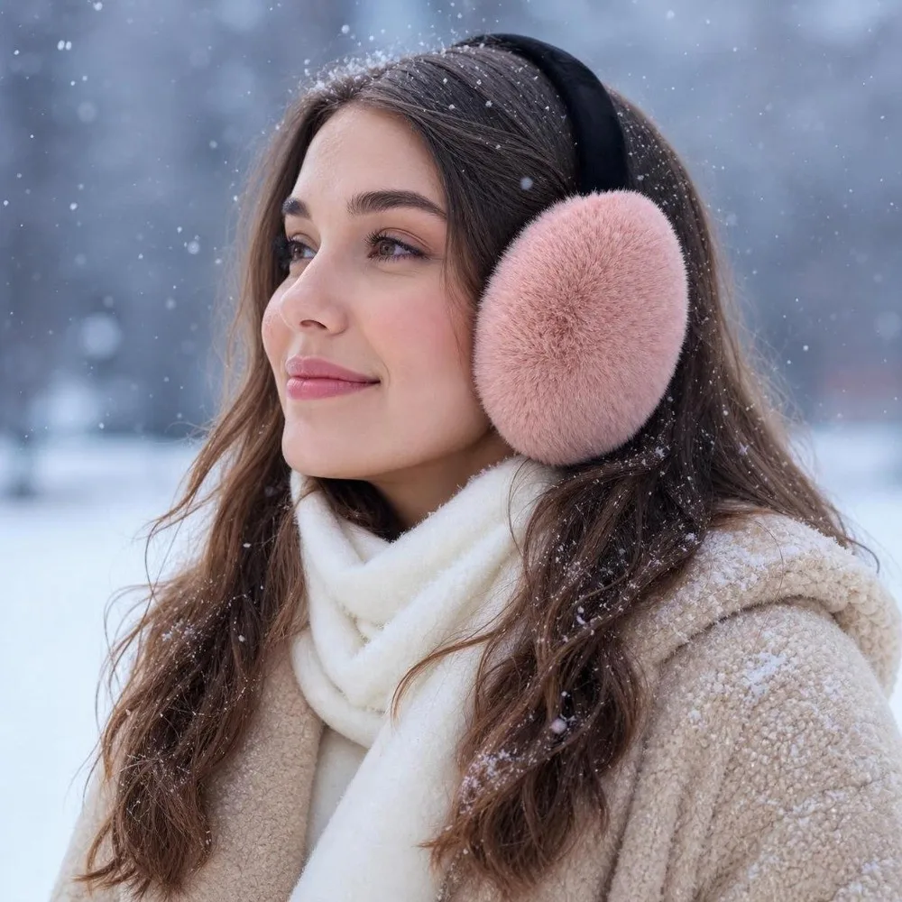 Cozy Adjustable Faux Fur Earmuffs Thermal Lining Soft Fluffy Ear Covers Foldable Ear Warmers Cold Weather