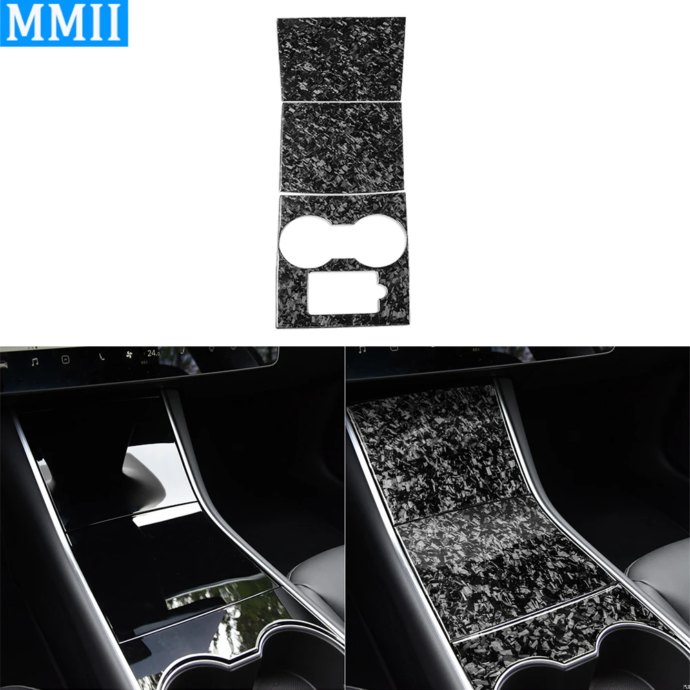 

For Tesla Model Y Model 3 2017-2022 Forged Carbon Fiber Center Console Cup Holder Cover Trim Car Interior Decoration Sticker