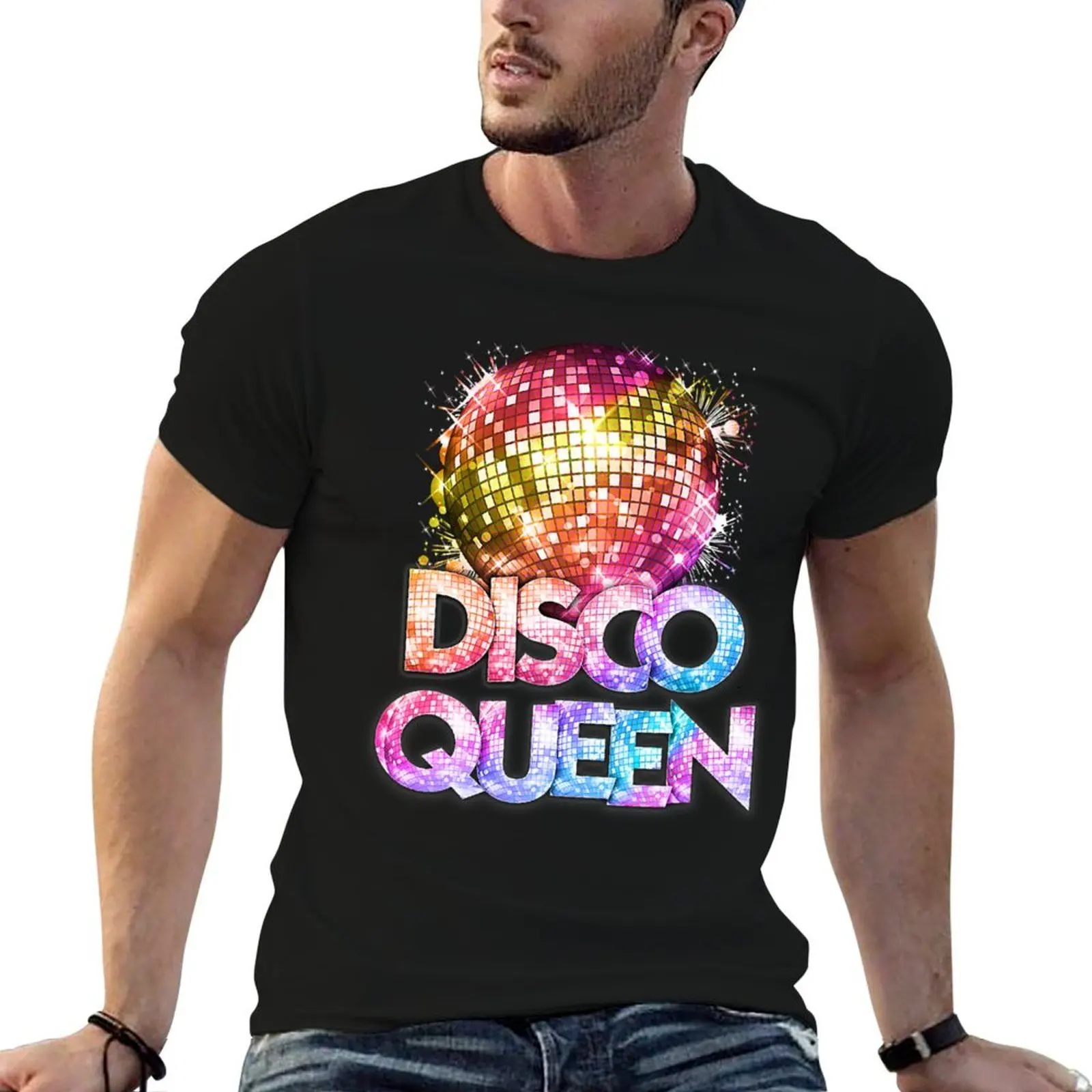 Disco Queen - 70's Disco Themed Vintage Seventies Costume T-Shirt Basic Simple Design Short Sleeve Shirt