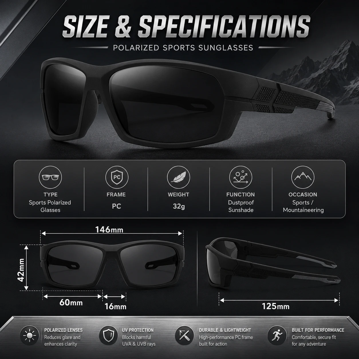 AWGSEE Polarized Sports Sunglasses for Men Sunglasses Wrap Around UV Protection for Cycling Fishing Driving