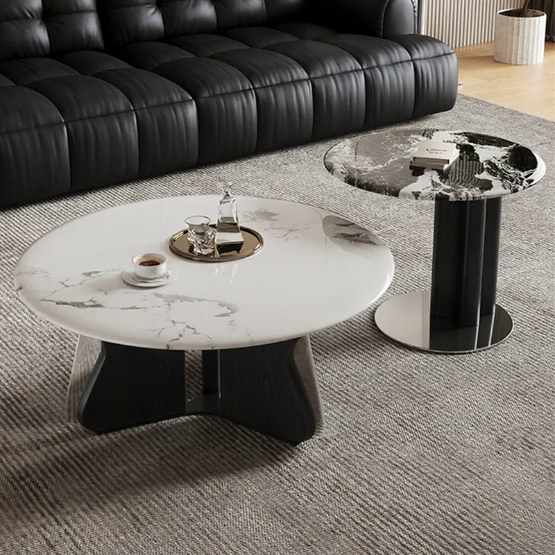 

Italian minimalist round microcrystalline stone coffee table, small apartment living room household coffee table