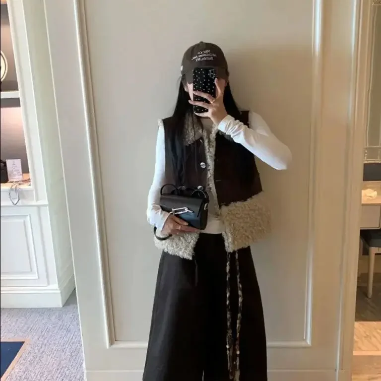 Chaleco integrado de piel de cordero para otoño e invierno, nuevo abrigo sin mangas, chaleco personalizado de moda cálida para mujer