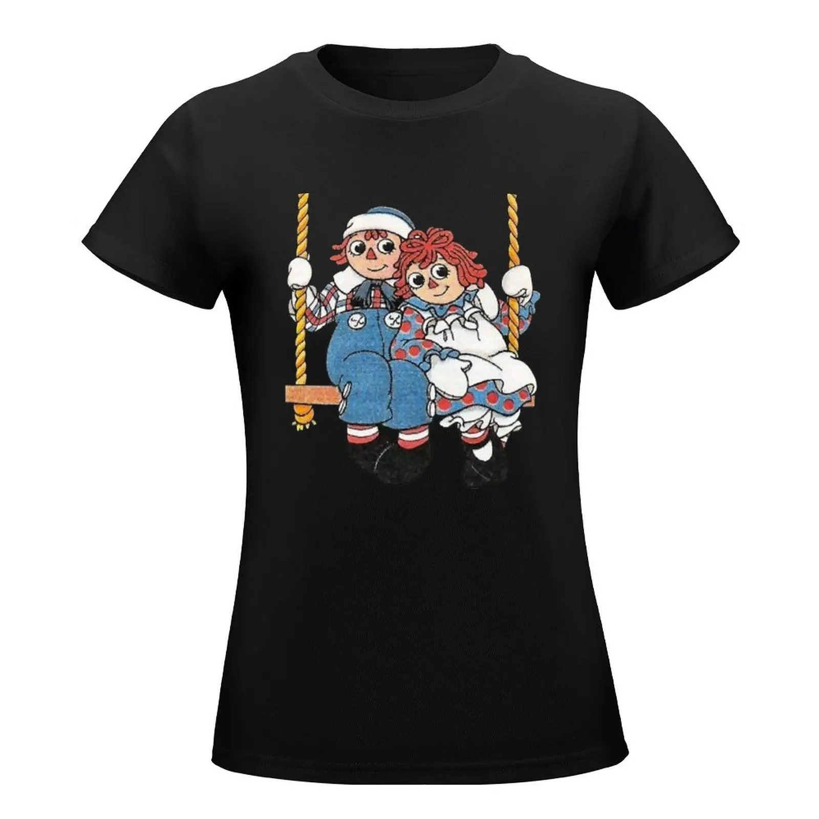 Raggedy ann and andy on a swing T-Shirt tops summer top Woman clothes