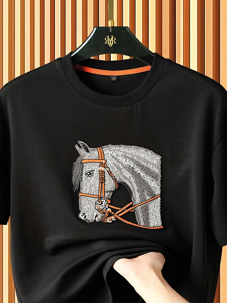 

Мужская летняя легкая дышащая футболка из модала с вышивкой, круглый вырез, без рукавов