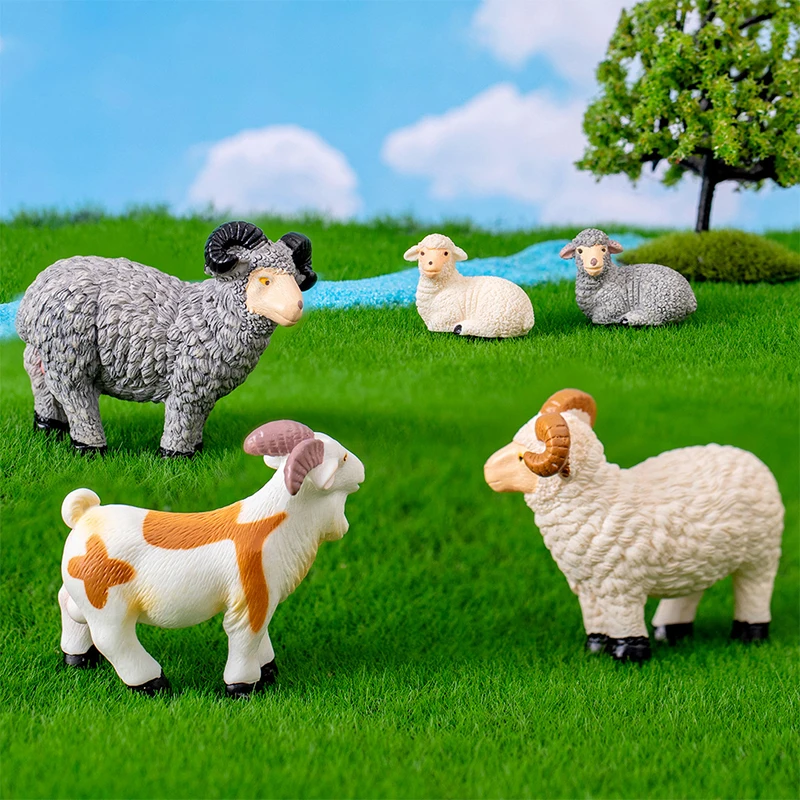Miniatury imiulowane figurki kozy owczej ogrodnicze ozdoby zewnętrzne mikro gospodarskie do dekoracji domu akcesoria do pulpitu