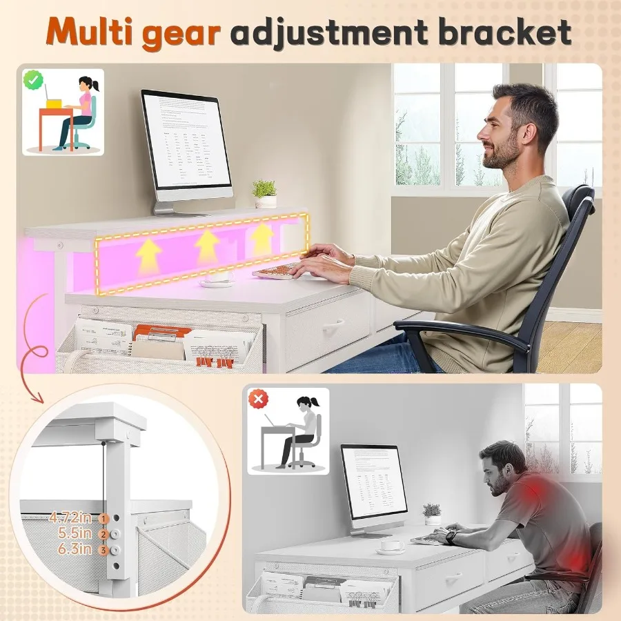 مكتب كمبيوتر 39.4 بوصة مع درجين وأضواء LED للمساحات الصغيرة طاولة كتابة للدراسة والمكتب المنزلي مع جيب جانبي وأموال #6