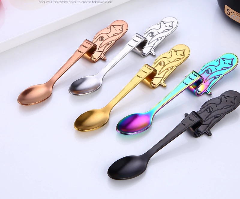 1Pcs Mermaid Coffee Spoons Mixing spoon 304 Stainless Steel Hanging Stirring  Tea Sugar Moka Ice Cream Tea Spoon Tools