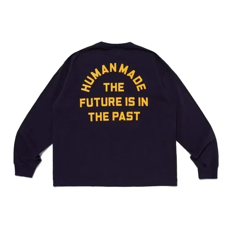 Human Made Vintage Letter Print T-Shirt Loose Streetwear Couple Long Sleeve Casual Top Unisex