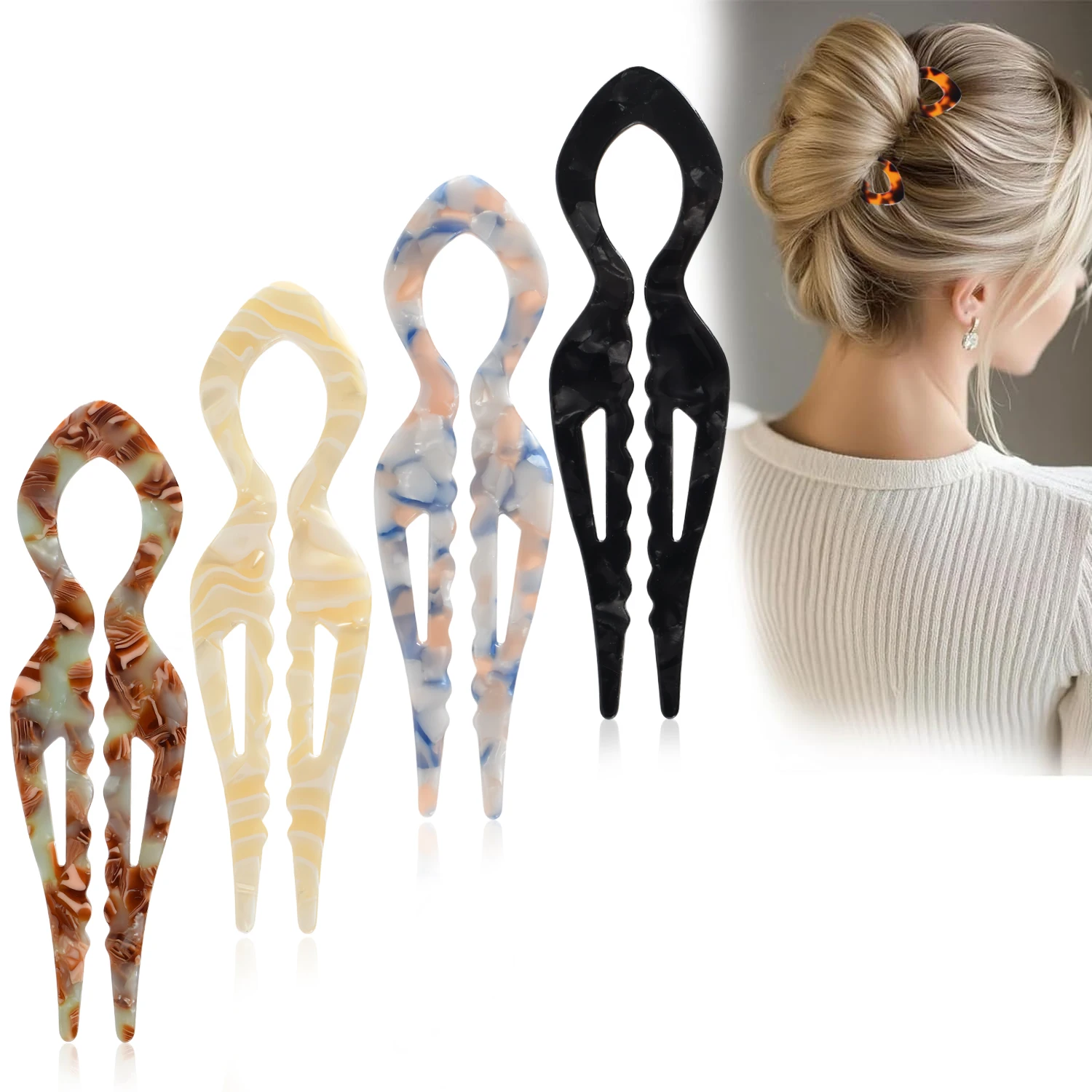 1 horquilla acrílica con forma de cola de pez en forma de U, horquilla francesa para peinado, horquilla para moño, adecuada para todo tipo de cabello