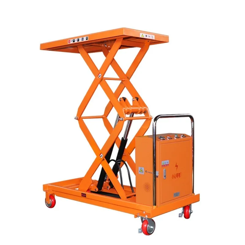 Plataforma eletro-hidráulica de elevação, tesoura, garfo, plataforma, carro, bateria móvel, empilhamento, carro, carregamento manual e descarga