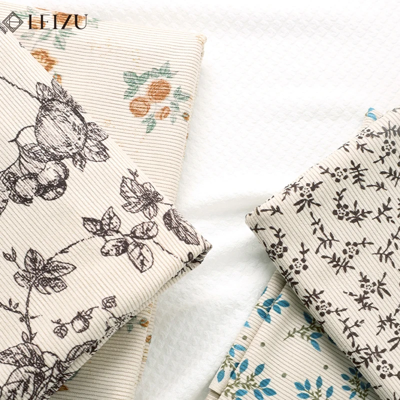 0.5/1/2Yard Vintage Floral Corduroy Fabric Soft Ribbed Spring Autumn Making Strap skirt,Jacket,Sofa Cover, Pillowcase, Clothing