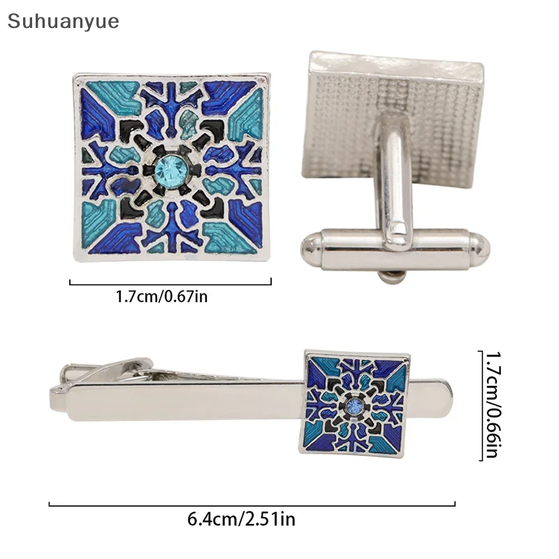 Abotoaduras e prendedor de gravata de esmalte francês de inspiração vintage, acessórios essenciais de camisa masculina, presente de joia de gravata requintada