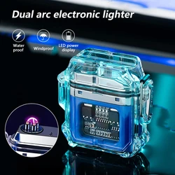 USB 플라즈마 라이터, 충전식 전원 디스플레이 스크린, 야외 방수 전기 라이터, 투명 곡선 디자인, 신제품