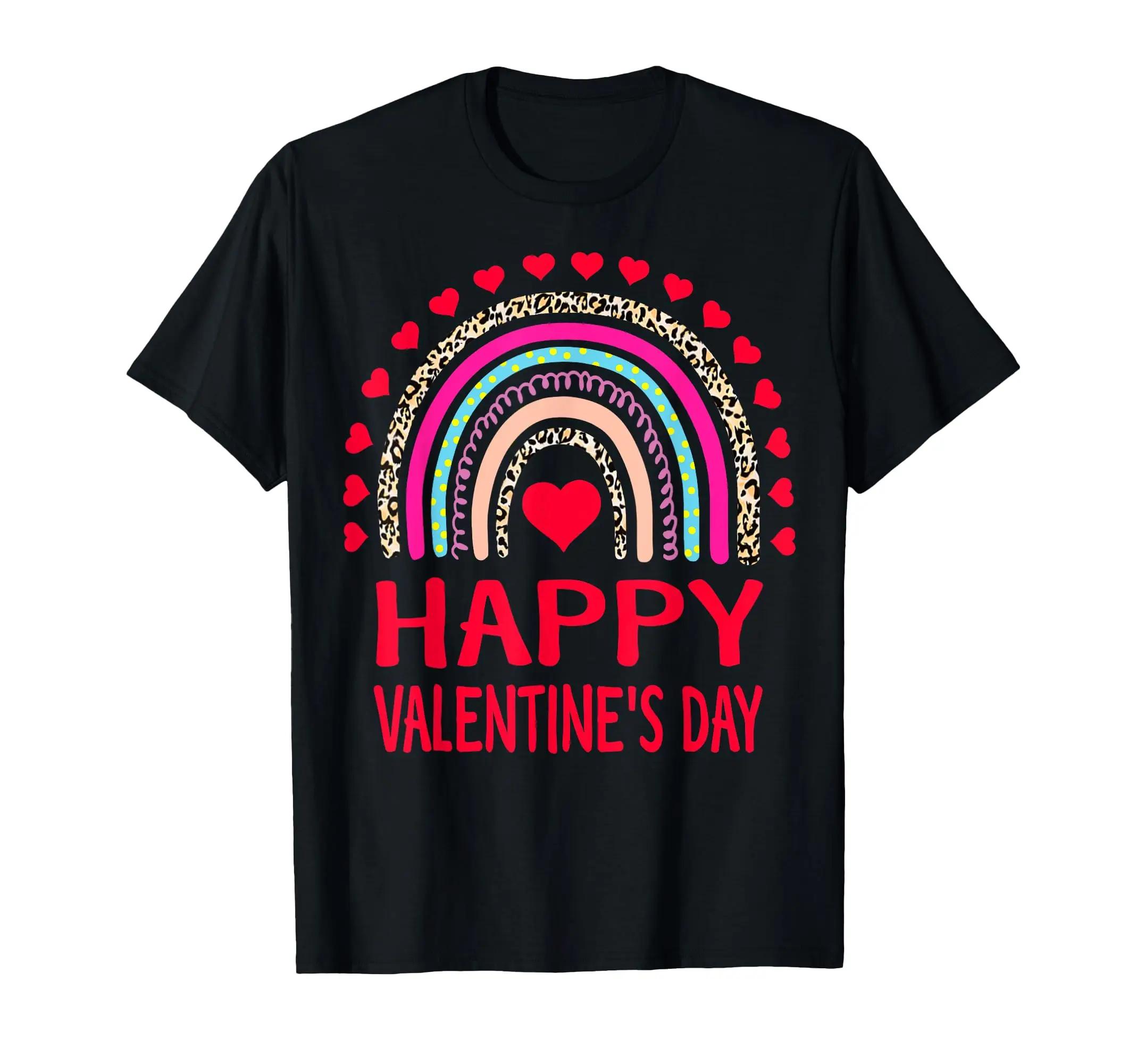 

Vintage Happy Valentines Day Leopard Rainbow Lover Gift T-Shirt Leisure Tee Unisex