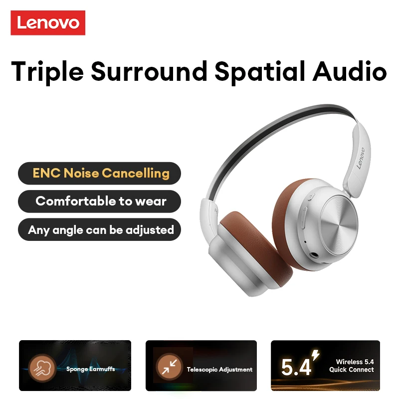 Keuze Lenovo Th66 Draadloze Bluetooth 5.4 Hoofdtelefoon HD Lossless Sound Movie Mode Headset Trendy Accessoires Oordopjes Nieuw