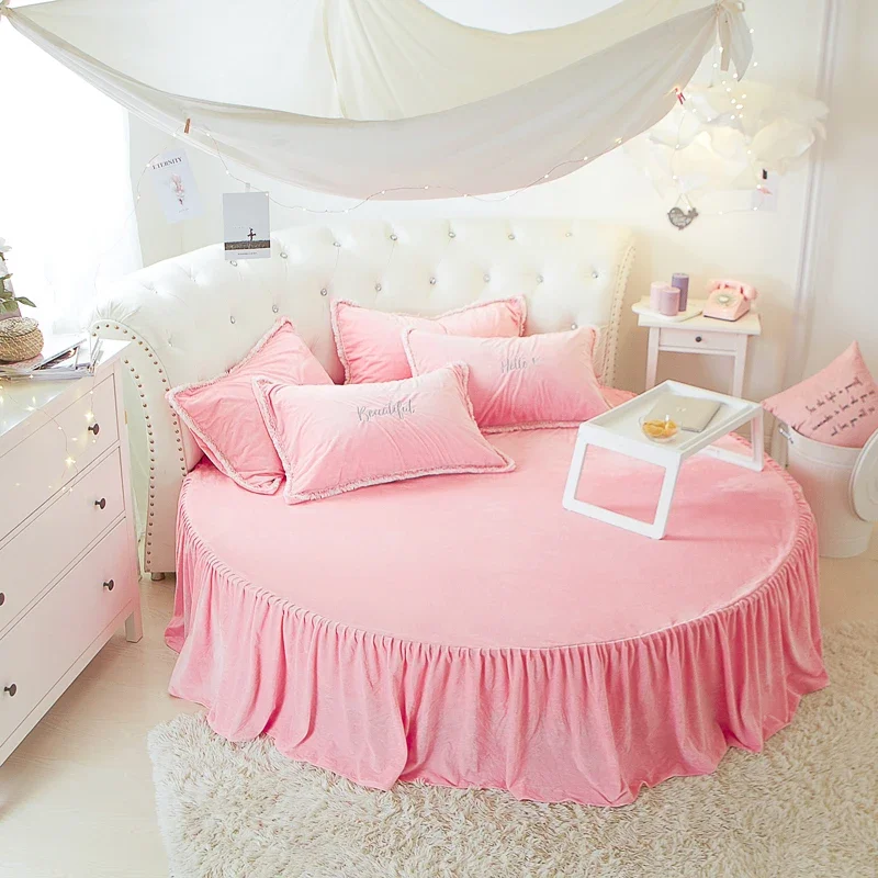 Koraalfluwelen rond bed, eenvoudige kleur fluwelen rond laken, diameter 200 cm-220 cm, flanellen laken zonder kussensloop, winter